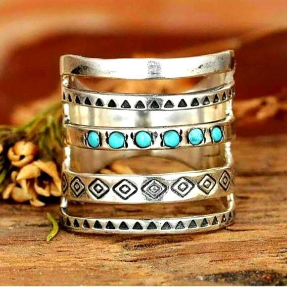 independent Jewelry - Silver Turquoise Stack Ring 🦎